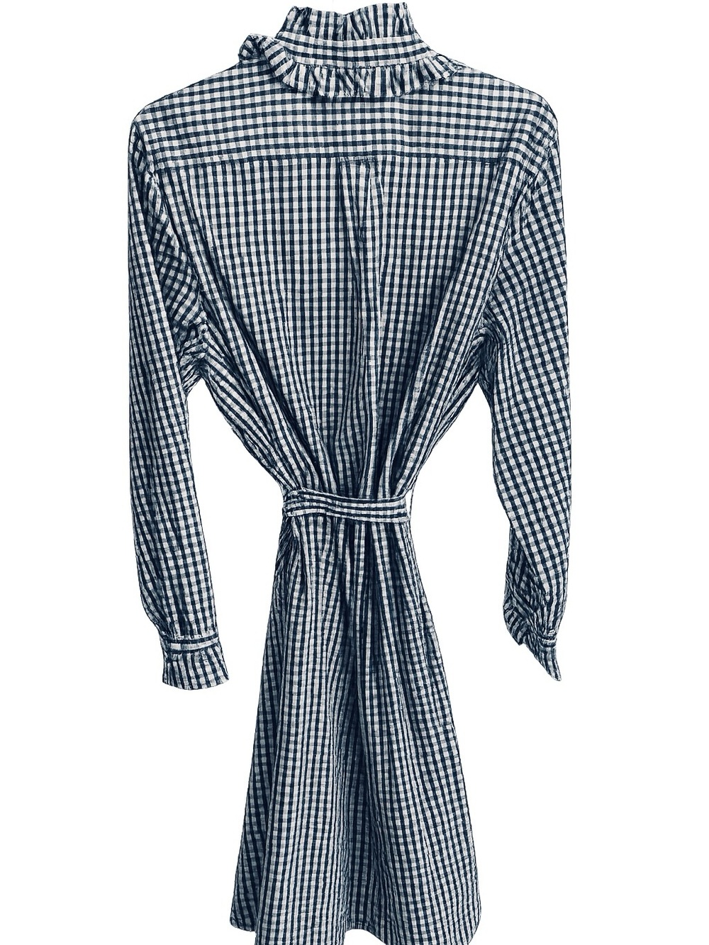 J. Crew Navy and White Gingham Tie-Waist Long Sleeve Dress - Picture 2 of 3